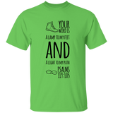 Bible Verse Men 5.3 oz. T-Shirt - "Psalm 119:105" Design 20 (Black Font) - Meditate Healing Christian Store