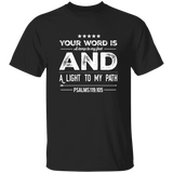 Bible Verse Men 5.3 oz. T-Shirt - "Psalm 119:105" Design 16 (White Font) - Meditate Healing Christian Store