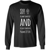 Bible Verse Long Shirt Ultra Cotton T-Shirt - "Psalm 119:105" Design 19 (White Font) - Meditate Healing Christian Store