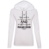Bible Verse Ladies' Long Sleeve T-Shirt Hoodie - "Psalm 119:105" Design 5 (Black Font) - Meditate Healing Christian Store