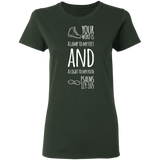 Bible Verse Ladies' 5.3 oz. T-Shirt - "Psalm 119:105" Design 20 (White Font) - Meditate Healing Christian Store
