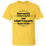 Bible Verse Men 5.3 oz. T-Shirt - "Psalm 119:105" Design 1 (Black Font) - Meditate Healing Christian Store