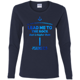 Bible Verse Ladies' Cotton Long Sleeve T-Shirt - "Psalm 61:2" Design 1 - Meditate Healing Christian Store