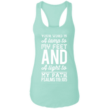 Bible Verse Ladies Ideal Racerback Tank - "Psalm 119:105" Design 3 (White Font) - Meditate Healing Christian Store