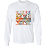 Bible Verse Long Sleeve Ultra Cotton T-Shirt - "Psalm 73:26" Design 5 - Meditate Healing Christian Store