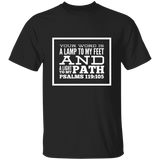 Bible Verse Men 5.3 oz. T-Shirt - "Psalm 119:105" Design 13 (White Font) - Meditate Healing Christian Store
