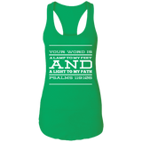 Bible Verse Ladies Ideal Racerback Tank - "Psalm 119:105" Design 11 (White Font) - Meditate Healing Christian Store