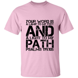 Bible Verse Men 5.3 oz. T-Shirt - "Psalm 119:105" Design 7 (Black Font) - Meditate Healing Christian Store