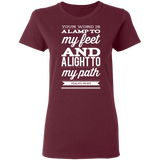 Bible Verse Ladies' 5.3 oz. T-Shirt - "Psalm 119:105" Design 15 (White Font) - Meditate Healing Christian Store