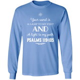 Bible Verse Long Shirt Ultra Cotton T-Shirt - "Psalm 119:105" Design 5 (White Font) - Meditate Healing Christian Store