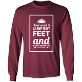 Bible Verse Long Shirt Ultra Cotton T-Shirt - "Psalm 119:105" Design 2 (White Font) - Meditate Healing Christian Store