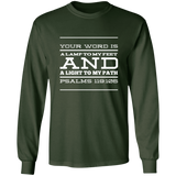 Bible Verse Long Shirt Ultra Cotton T-Shirt - "Psalm 119:105" Design 11 (White Font) - Meditate Healing Christian Store