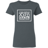 Bible Verse Ladies' 5.3 oz. T-Shirt - "Psalm 119:105" Design 13 (White Font) - Meditate Healing Christian Store