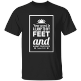 Bible Verse Men 5.3 oz. T-Shirt - "Psalm 119:105" Design 2 (White Font) - Meditate Healing Christian Store