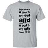 Bible Verse Men 5.3 oz. T-Shirt - "Psalm 119:105" Design 6 (Black Font) - Meditate Healing Christian Store
