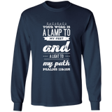 Bible Verse Long Shirt Ultra Cotton T-Shirt - "Psalm 119:105" Design 17 (White Font) - Meditate Healing Christian Store