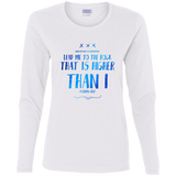Bible Verse Ladies' Cotton Long Sleeve T-Shirt - "Psalm 61:2" Design 11 - Meditate Healing Christian Store