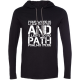 Bible Verse Men Long Sleeve T-Shirt Hoodie - "Psalm 119:105" Design 7 (White Font) - Meditate Healing Christian Store