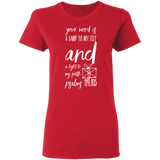 Bible Verse Ladies' 5.3 oz. T-Shirt - "Psalm 119:105" Design 18 (White Font) - Meditate Healing Christian Store