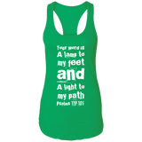 Bible Verse Ladies Ideal Racerback Tank - "Psalm 119:105" Design 6 (White Font) - Meditate Healing Christian Store