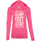 Bible Verse Ladies' Long Sleeve T-Shirt Hoodie - "Psalm 119:105" Design 4 (White Font) - Meditate Healing Christian Store