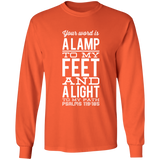 Bible Verse Long Shirt Ultra Cotton T-Shirt - "Psalm 119:105" Design 4 (White Font) - Meditate Healing Christian Store
