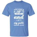 Bible Verse Men 5.3 oz. T-Shirt - "Psalm 119:105" Design 17 (White Font) - Meditate Healing Christian Store