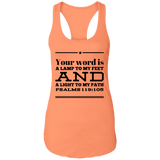 Bible Verses Ladies Ideal Racerback Tank - "Psalm 119:105" Design 10 (Black Font) - Meditate Healing Christian Store