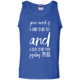 Bible Verse Men 100% Cotton Tank Top - "Psalm 119:105" Design 9 (White Font) - Meditate Healing Christian Store