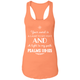 Bible Verse Ladies Ideal Racerback Tank - "Psalm 119:105" Design 5 (White Font) - Meditate Healing Christian Store
