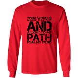 Bible Verse Long Sleeve  Ultra Cotton T-Shirt - "Psalm 119:105" Design 7 (Black Font) - Meditate Healing Christian Store
