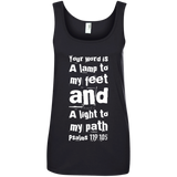 Bible Verse Ladies' 100% Ringspun Cotton Tank Top - "Psalm 119:105" Design 6 (White Font) - Meditate Healing Christian Store