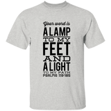 Bible Verse Men 5.3 oz. T-Shirt - "Psalm 119:105" Design 4 (Black Font) - Meditate Healing Christian Store