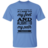 Bible Verse Men 5.3 oz. T-Shirt - "Psalm 119:105" Design 15 (Black Font) - Meditate Healing Christian Store