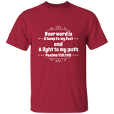 Bible Verse Men 5.3 oz. T-Shirt - "Psalm 119:105" Design 1 (White Font) - Meditate Healing Christian Store
