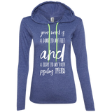 Bible Verse Ladies' Long Sleeve T-Shirt Hoodie - "Psalm 119:105" Design 9 (White Font) - Meditate Healing Christian Store