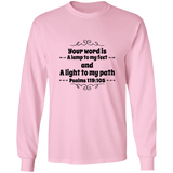 Bible Verse Unisex Long Sleeve T-Shirt - Your Word Is Light To My Path ~Psalm 119:105~ Design 1