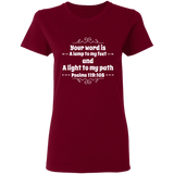 Bible Verse Ladies' 5.3 oz. T-Shirt - "Psalm 119:105" Design 1 (White Font) - Meditate Healing Christian Store