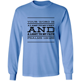 Bible Verse Long Sleeve  Ultra Cotton T-Shirt - "Psalm 119:105" Design 11 (Black Font) - Meditate Healing Christian Store