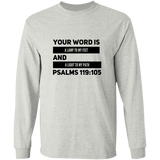 Bible Verse Long Sleeve  Ultra Cotton T-Shirt - "Psalm 119:105" Design 21 (Black Font) - Meditate Healing Christian Store