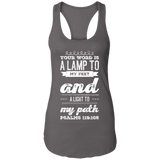 Bible Verse Ladies Ideal Racerback Tank - "Psalm 119:105" Design 17 (White Font) - Meditate Healing Christian Store