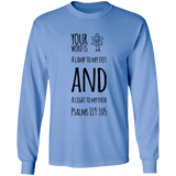 Bible Verse Long Sleeve  Ultra Cotton T-Shirt - "Psalm 119:105" Design 19 (Black Font) - Meditate Healing Christian Store