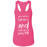 Bible Verse Ladies Ideal Racerback Tank - "Psalm 119:105" Design 9 (White Font) - Meditate Healing Christian Store