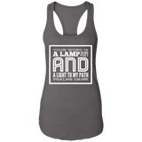 Bible Verse Ladies Ideal Racerback Tank - "Psalm 119:105" Design 12 (White Font) - Meditate Healing Christian Store
