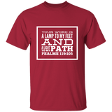 Bible Verse Men 5.3 oz. T-Shirt - "Psalm 119:105" Design 13 (White Font) - Meditate Healing Christian Store