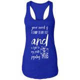 Bible Verse Ladies Ideal Racerback Tank - "Psalm 119:105" Design 18 (White Font) - Meditate Healing Christian Store