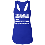 Bible Verse Ladies Ideal Racerback Tank - "Psalm 119:105" Design 20 (White Font) - Meditate Healing Christian Store