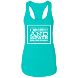 Bible Verse Ladies Ideal Racerback Tank - "Psalm 119:105" Design 13 (White Font) - Meditate Healing Christian Store