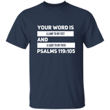 Bible Verse Men 5.3 oz. T-Shirt - "Psalm 119:105" Design 21 (White Font) - Meditate Healing Christian Store
