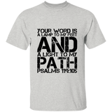 Bible Verse Men 5.3 oz. T-Shirt - "Psalm 119:105" Design 7 (Black Font) - Meditate Healing Christian Store